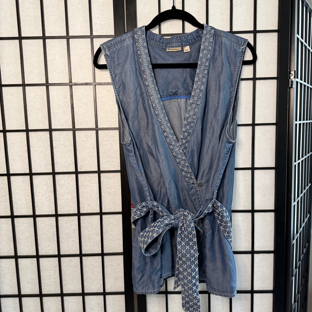 Holding Horses x Anthropologie Embroidered Sleeveless Denim Top L